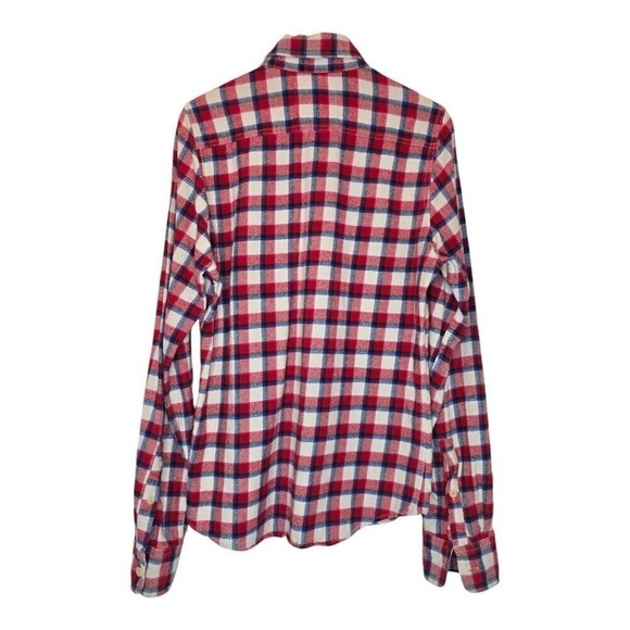 HOLLISTER Flannel Long Sleeve Button Up Shirt Red Blue Plaid Men Medium Western - Picture 7 of 15